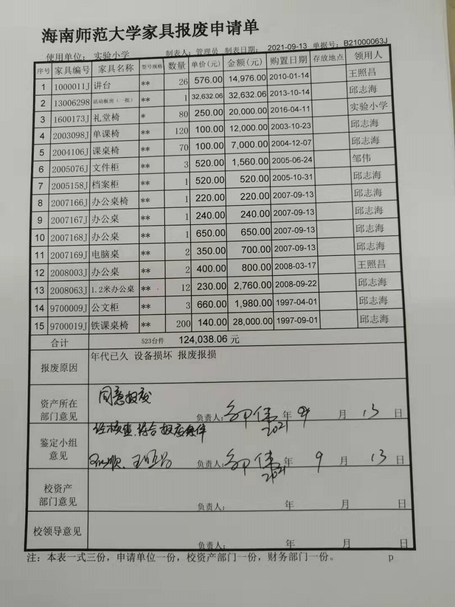 韩国a片固定资产处置签批单