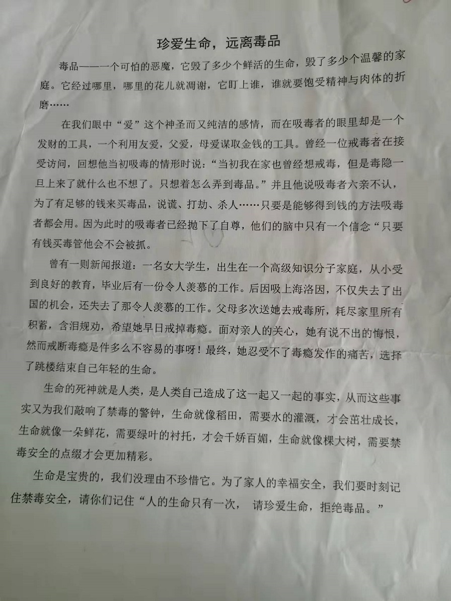 韩国a片实验小学禁毒征文比赛